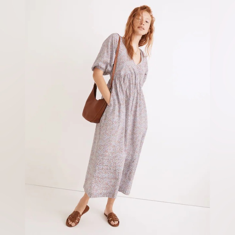 Madewell Marianna Puff-Sleeve Midi Dress Dream-On Daisies Size L